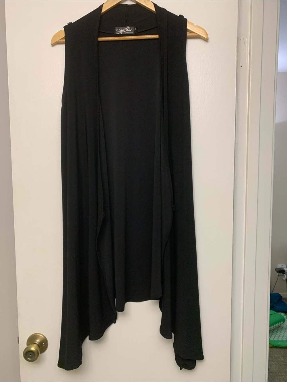 Sympli Black Asymmetrical Draped Sleeveless Vest size 10 worn multiple ways long